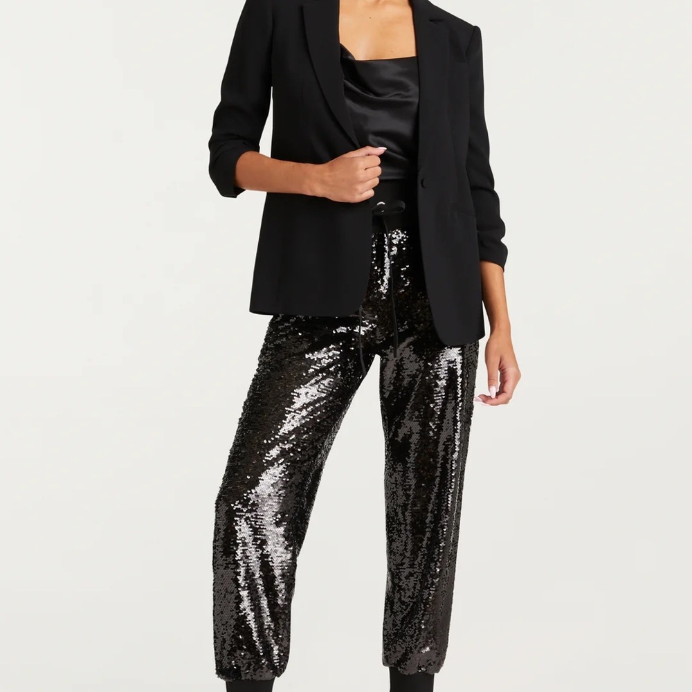Cinq à Sept Black Sequin Joggers XS